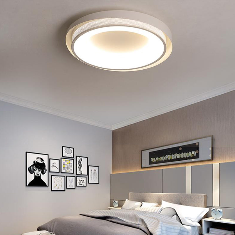 Contemporary White Drum Metal Ceiling Light - 18/21.5 Wide Led Flush Mount Fixture In Warm/White/3