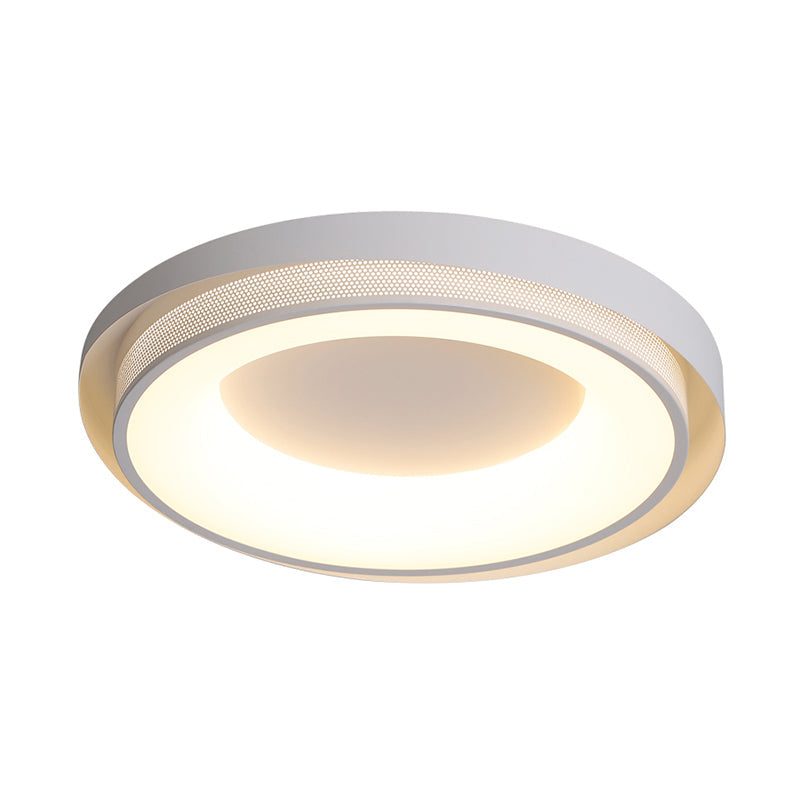 Contemporary White Drum Metal Ceiling Light - 18’/21.5’ Wide Led Flush Mount Fixture In