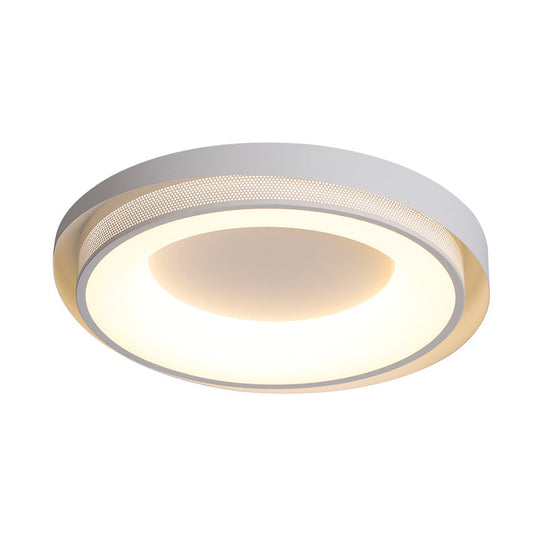 Contemporary White Drum Metal Ceiling Light - 18’/21.5’ Wide Led Flush Mount Fixture In