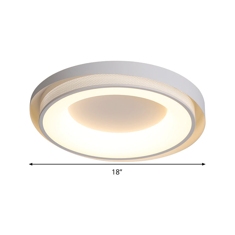 Contemporary White Drum Metal Ceiling Light - 18’/21.5’ Wide Led Flush Mount Fixture In