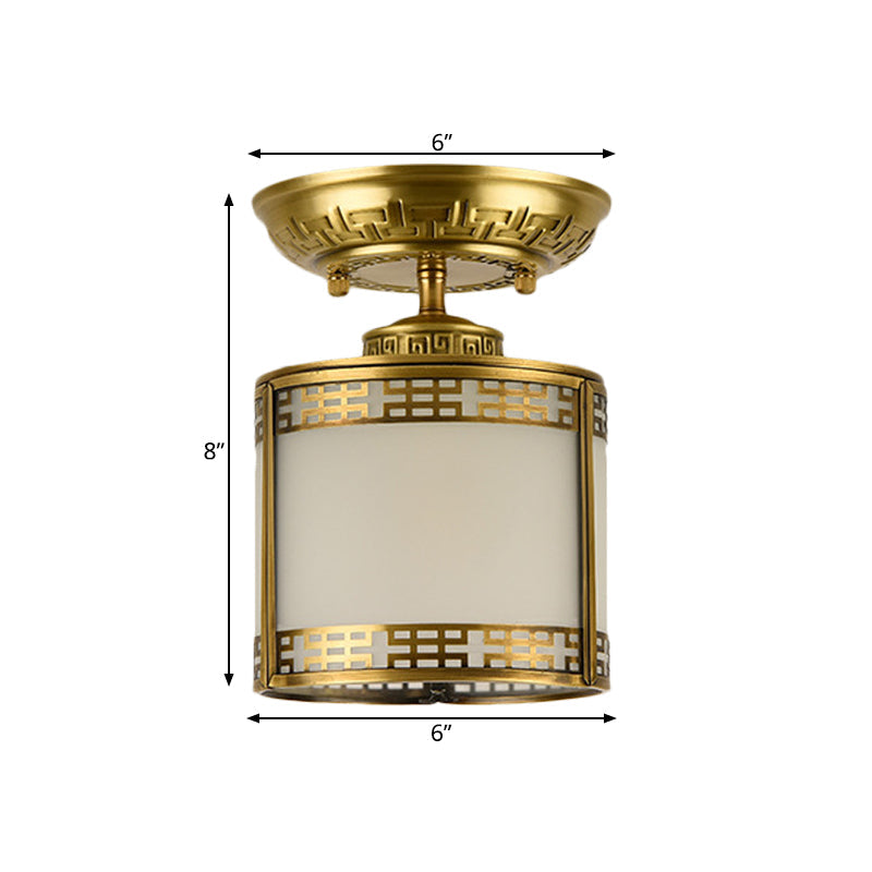 Brass Cylinder Flush - Mount Light For Corridor