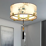 Traditional Style White Fabric Flush Mount Lamp With 4 Lights