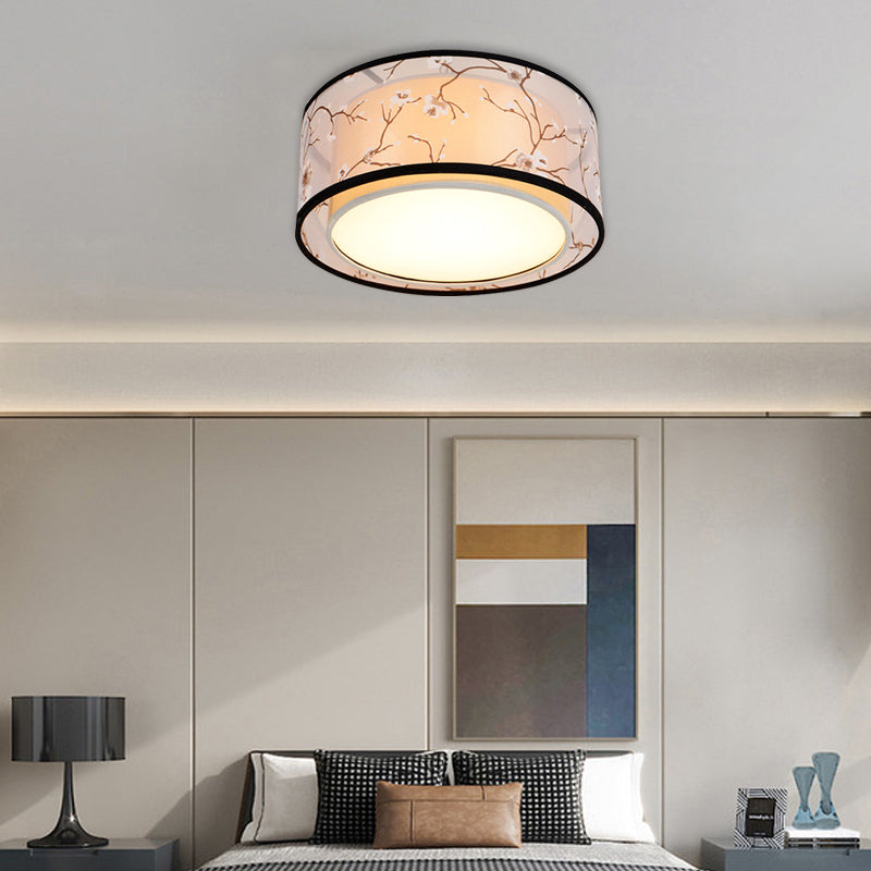White 16’/19.5’/23.5’ Wide 4 - Light Flush Mount Lamp - Traditional Fabric Drum Shade Ceiling