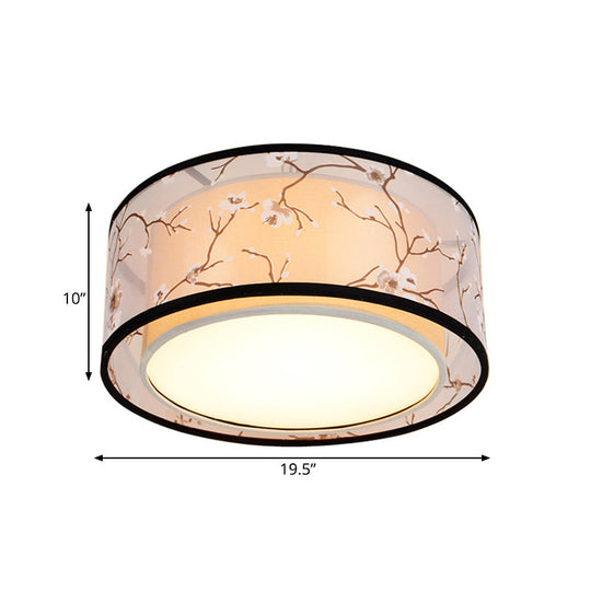 White 16’/19.5’/23.5’ Wide 4 - Light Flush Mount Lamp - Traditional Fabric Drum Shade Ceiling