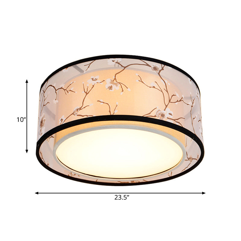 White 16’/19.5’/23.5’ Wide 4 - Light Flush Mount Lamp - Traditional Fabric Drum Shade Ceiling