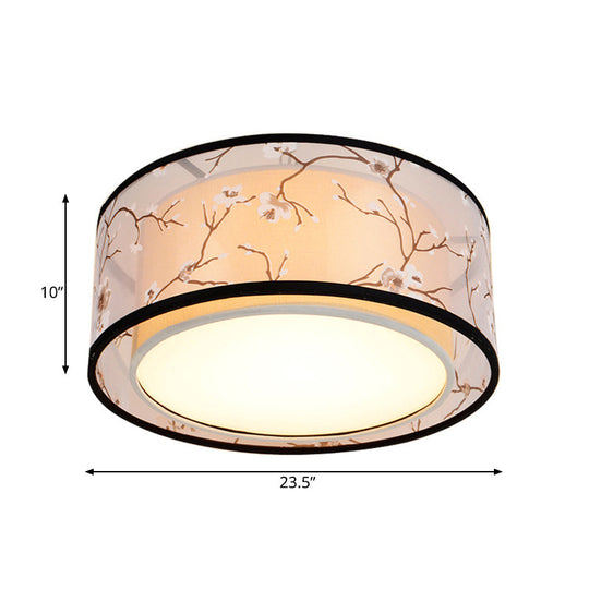 White 16/19.5/23.5 Wide 4-Light Flush Mount Lamp - Traditional Fabric Drum Shade Ceiling Light
