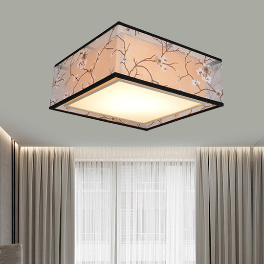 Traditional Style Fabric Square Flush Light - 4/5 Lights Ceiling Mount In White Various Sizes / 16’