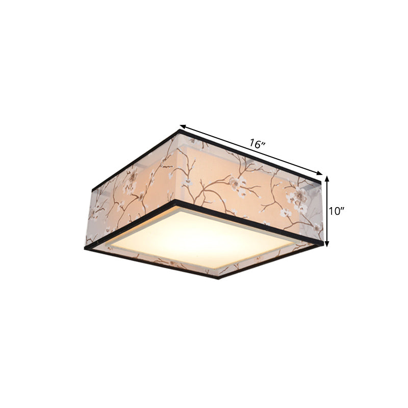 Traditional Style Fabric Square Flush Light - 4/5 Lights Ceiling Mount In White Various Sizes