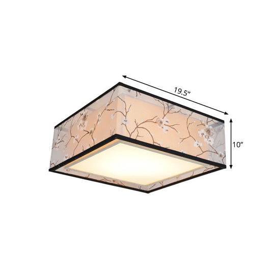 Traditional Style Fabric Square Flush Light - 4/5 Lights Ceiling Mount In White Various Sizes