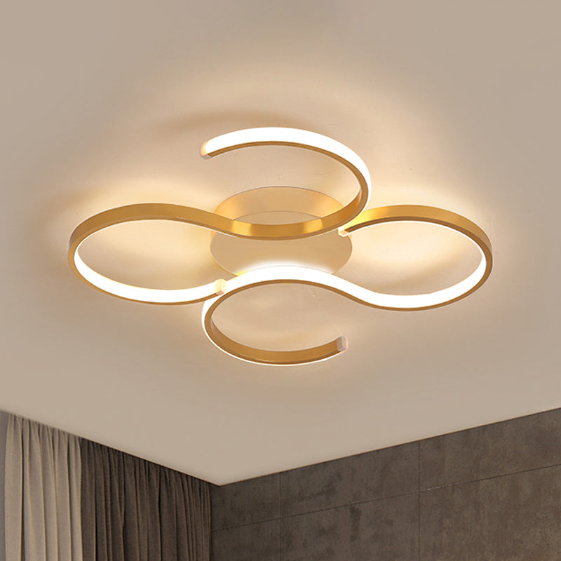 Modern Acrylic Gold Led Ceiling Light With Double S-Shape Flush Mount - Warm/White