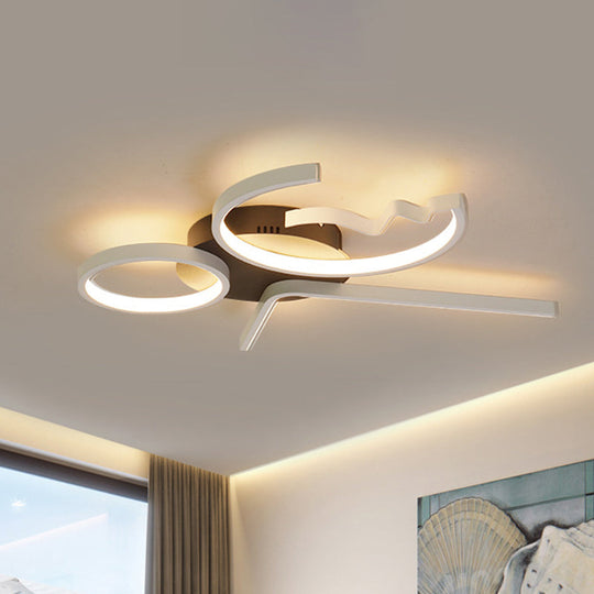 Contemporary Geometric Flush Mount Lighting - Acrylic 3/4 Lights Black/White Warm/White Light