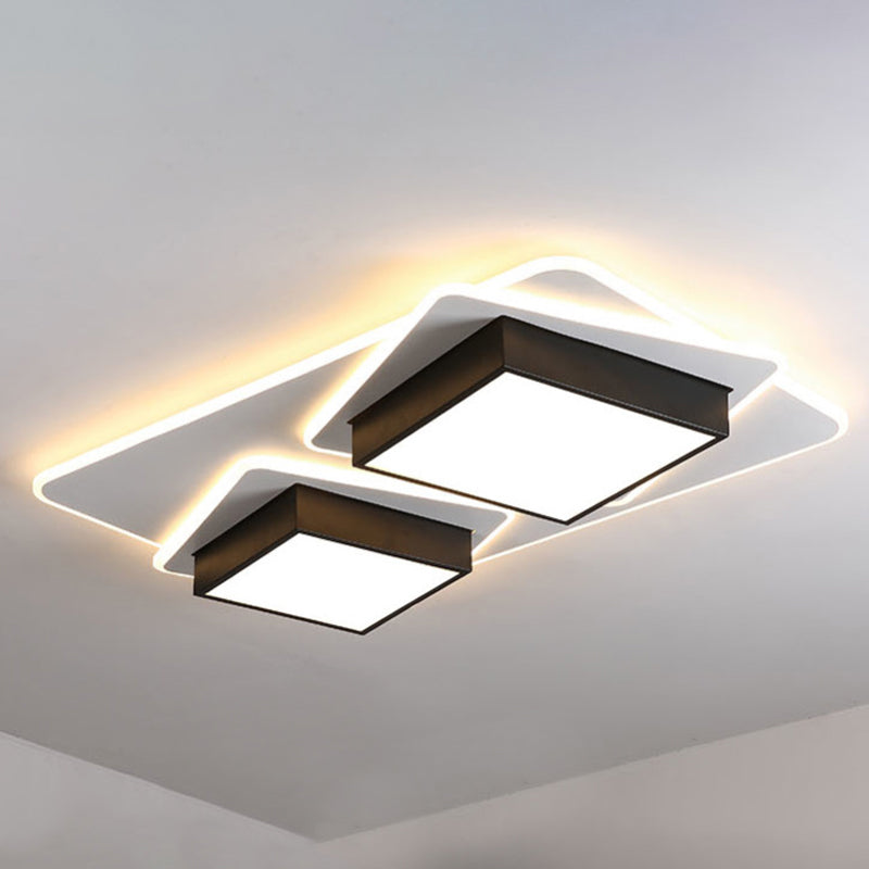 Modern Black Led Square Acrylic Flush Mount Ceiling Lighting Warm/White Light / White