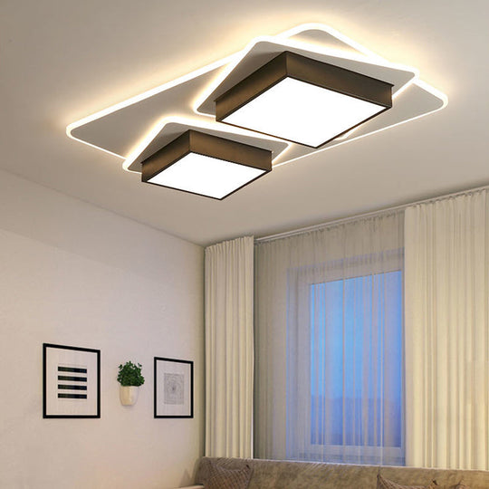 Modern Black Led Square Acrylic Flush Mount Ceiling Lighting Warm/White Light