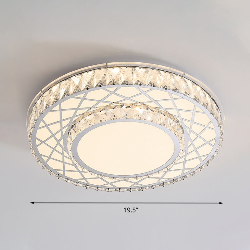 Minimalist K9 Crystal Drum Flush Mount Lamp With Led Ceiling Light In Warm/White