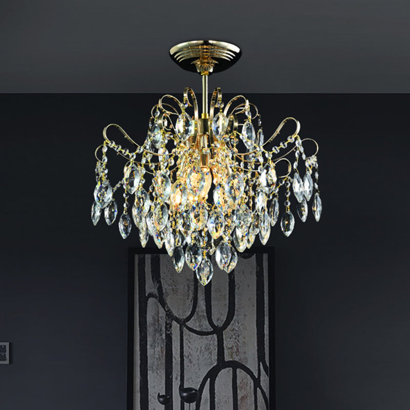 Sophisticated Cascade Crystal Drop Led Ceiling Light With Simple Gold Finish - 18’/19.5’ Wide