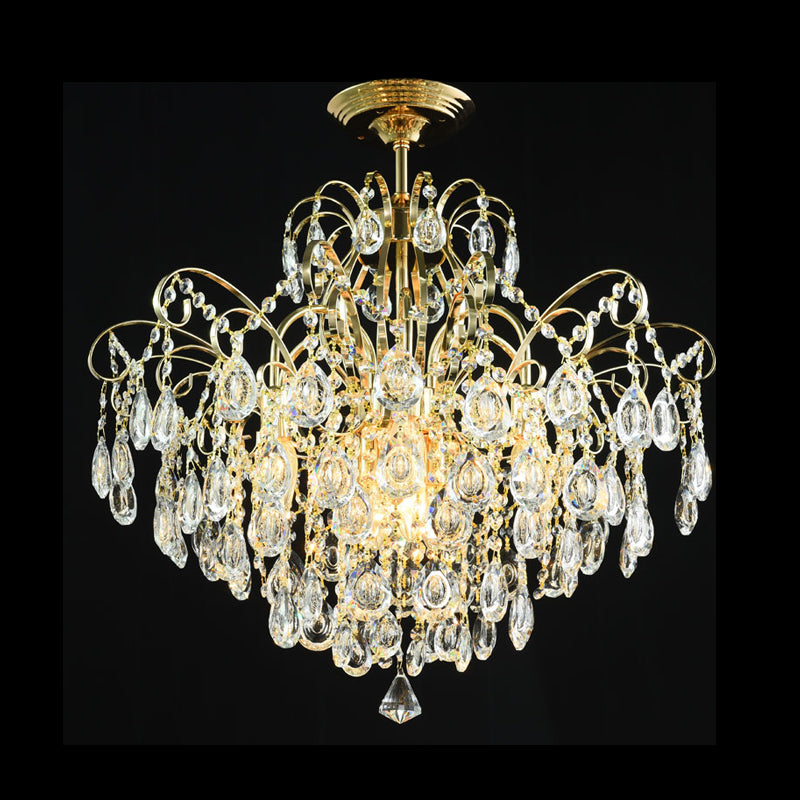 Sophisticated Cascade Crystal Drop Led Ceiling Light With Simple Gold Finish - 18’/19.5’ Wide