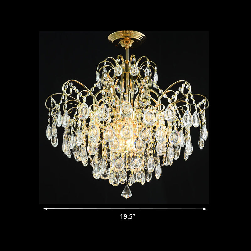 Sophisticated Cascade Crystal Drop Led Ceiling Light With Simple Gold Finish - 18’/19.5’ Wide