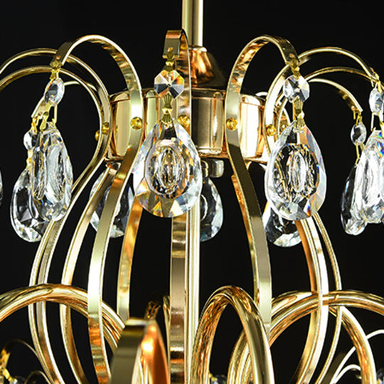 Sophisticated Cascade Crystal Drop Led Ceiling Light With Simple Gold Finish - 18’/19.5’ Wide