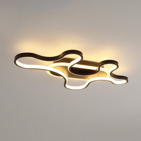 Black Curved Flush Mount Led Ceiling Lamp With Minimalist Acrylic Design - Warm/White Light / White