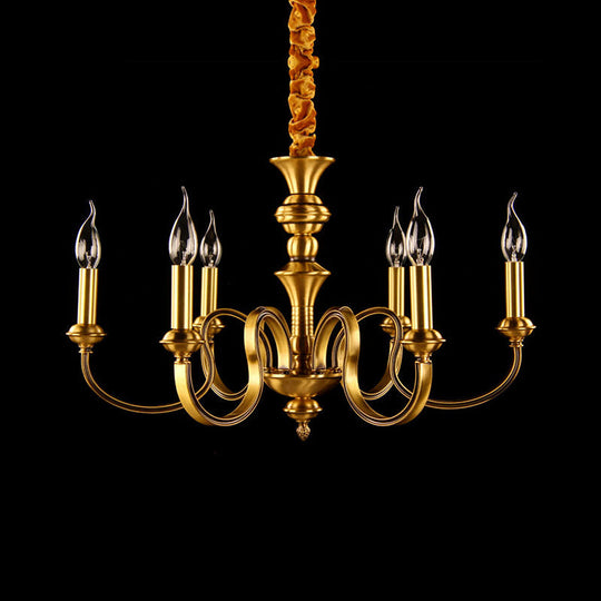 Gold Colonial Candle Ceiling Pendant Light With 3/5/6 Metal Heads - Elegant Living Room Chandelier