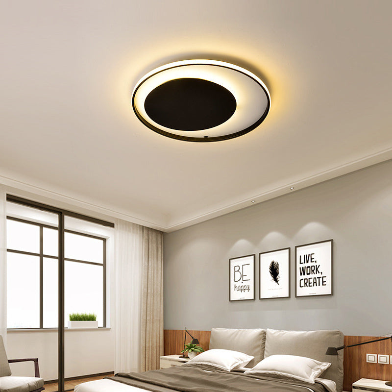 Black Circle Ceiling Lamp - Simple Style Acrylic 18/23.5 Wide Led Flush Mount Lighting Warm/White