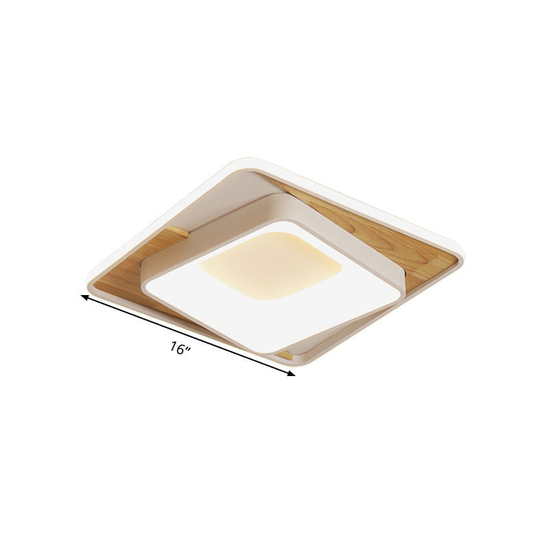 White Acrylic Square Flush Mount Led Ceiling Lamp - Simple Style 16’/19.5’ Wide
