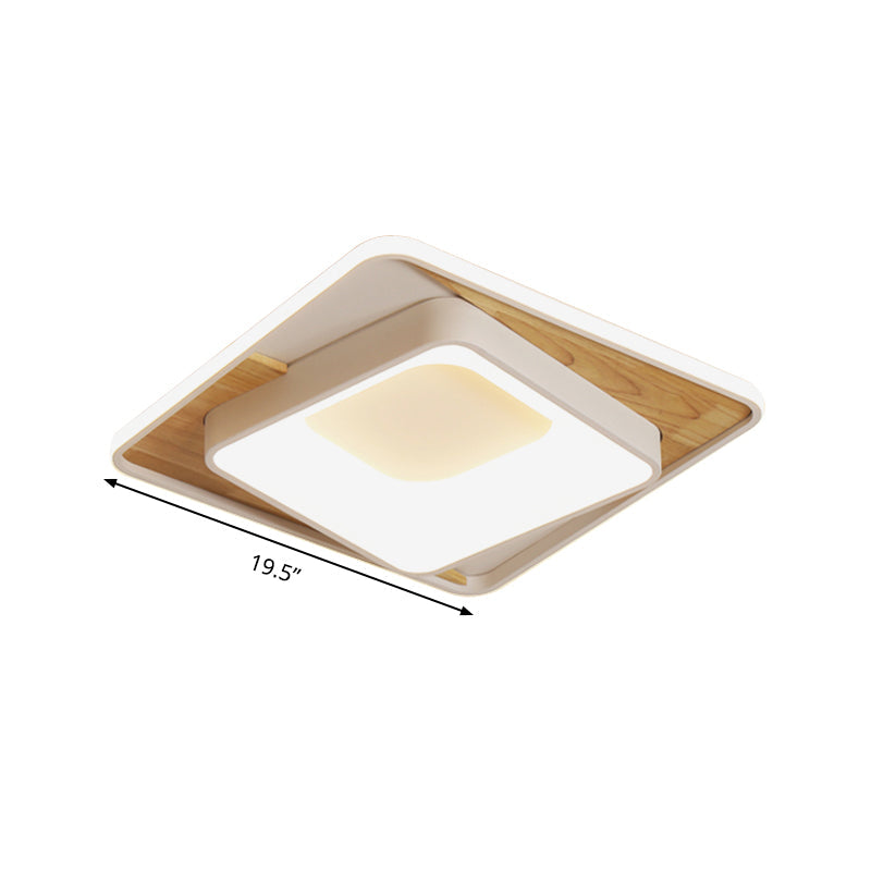 White Acrylic Square Flush Mount Led Ceiling Lamp - Simple Style 16’/19.5’ Wide