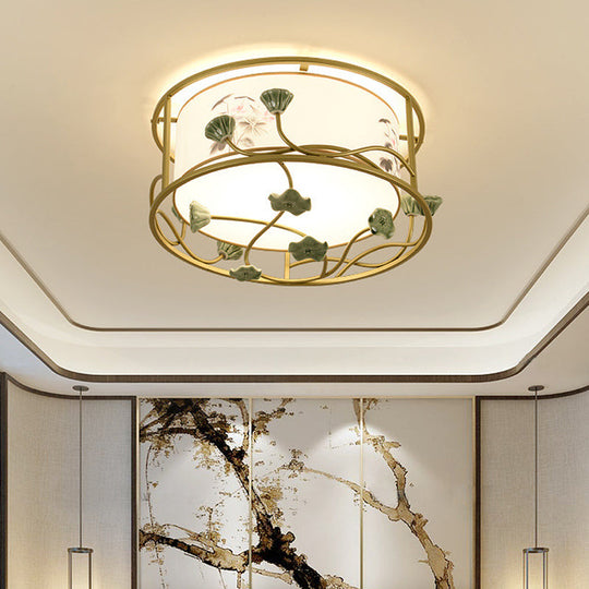 Classic White Flush Mount Bedroom Ceiling Light - 19.5’/23.5’ Wide 5 Lights Round Fabric Shade