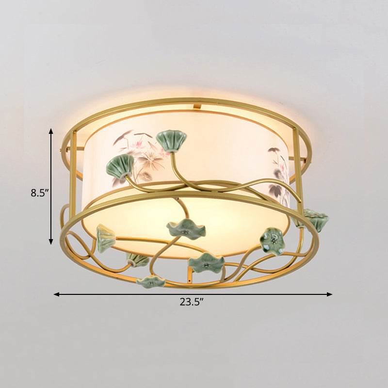 Classic White Flush Mount Bedroom Ceiling Light - 19.5’/23.5’ Wide 5 Lights Round Fabric Shade