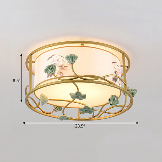 Classic White Flush Mount Bedroom Ceiling Light - 19.5’/23.5’ Wide 5 Lights Round Fabric Shade