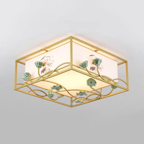 Traditional Square Fabric Flush Mount Lighting - 19.5’/23.5’ Wide 5 Lights Bedroom Ceiling