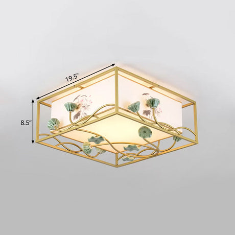 Traditional Square Fabric Flush Mount Lighting - 19.5/23.5 Wide 5 Lights Bedroom Ceiling Fixture In