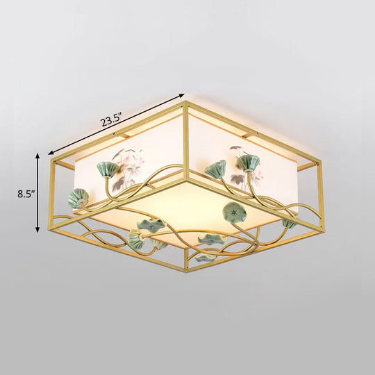 Traditional Square Fabric Flush Mount Lighting - 19.5/23.5 Wide 5 Lights Bedroom Ceiling Fixture In