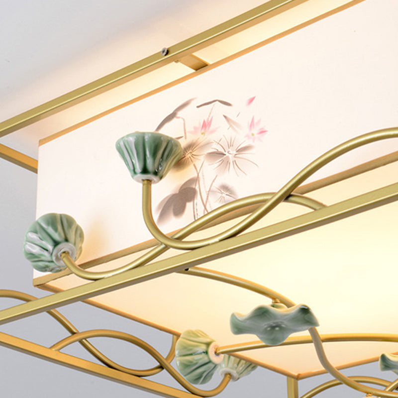 Traditional Square Fabric Flush Mount Lighting - 19.5’/23.5’ Wide 5 Lights Bedroom Ceiling