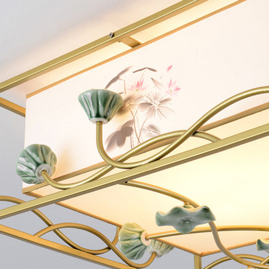 Traditional Square Fabric Flush Mount Lighting - 19.5’/23.5’ Wide 5 Lights Bedroom Ceiling