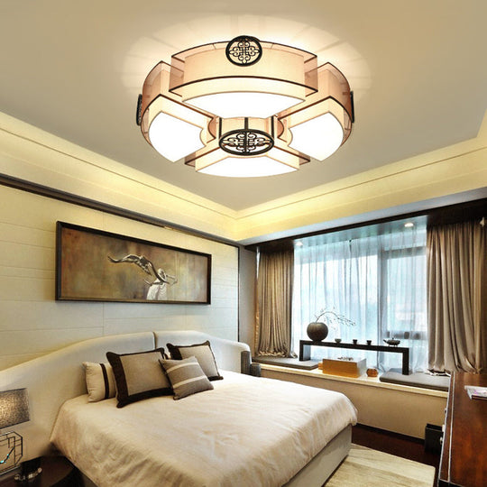 Classic Brass/Black Fabric Drum Flushmount Light - Perfect For Living Room Décor 8 Lights