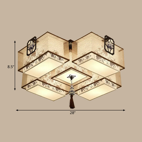 Classic White Flush Mount Ceiling Light - 5-Light Fixture With Rectangle Fabric Shade 20.5/28/35.5