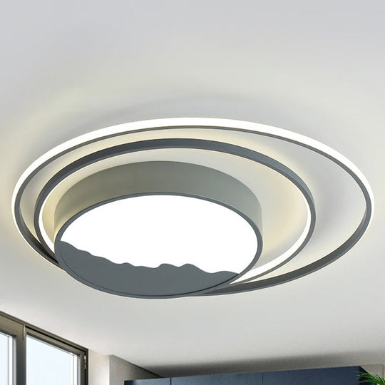 Macaron Grey/White Drum Acrylic Flush Mount Led Ceiling Light - 19.5/23.5 Wide Perfect For Bedrooms