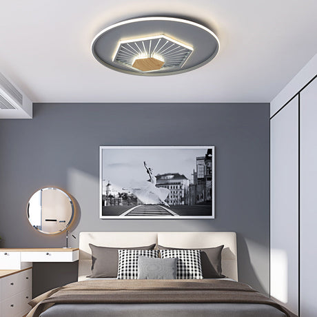Modern Gray Hexagon Acrylic Led Flush Light Fixture 19.5/23.5 Wide - Warm/3 Color