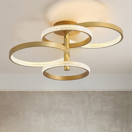 Modern Rotatable Gold Ring Ceiling Lamp With Led Acrylic Semi Flush Lighting In 3 Light Options