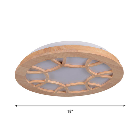 Modern Led Flush Wood Shade Ceiling Mount Lamp Kit In Beige Drum Design