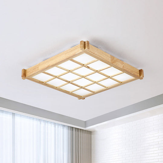 Chessboard Ceiling Flush Mount: Contemporary Natural Wood Led Light (16.5/20.5) / 16.5 White