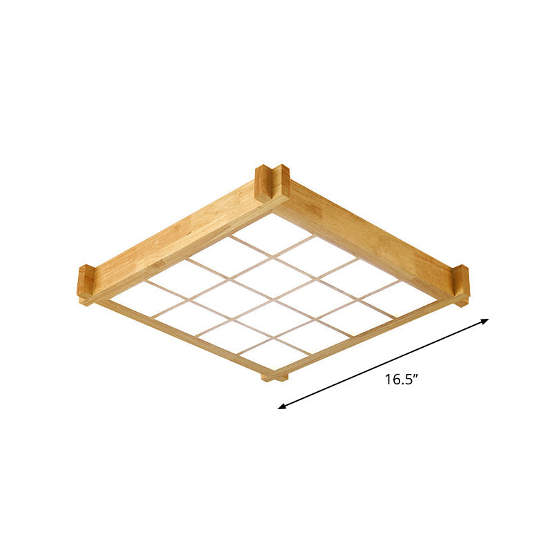 Chessboard Ceiling Flush Mount: Contemporary Natural Wood Led Light (16.5/20.5)