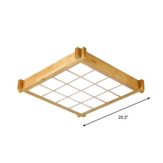 Chessboard Ceiling Flush Mount: Contemporary Natural Wood Led Light (16.5/20.5)