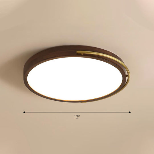 Brown Round Wooden Led Ceiling Light Fixture - 13/17 Diameter Flush Mount Lamp Kit