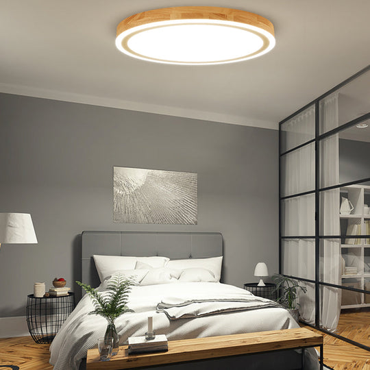 Nordic Style Natural Wood Led Flush Ceiling Lamp Kit - Super Thin & Round 12/15 Diameter Ideal For