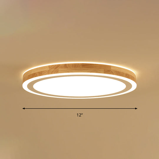 Nordic Style Natural Wood Led Flush Ceiling Lamp Kit - Super Thin & Round 12/15 Diameter Ideal For