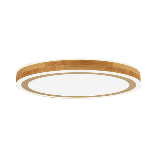 Nordic Dual Halo Ring Flush Mount Lamp - 12’/15’ Dia Wooden Led Ceiling Lighting In Beige Ideal
