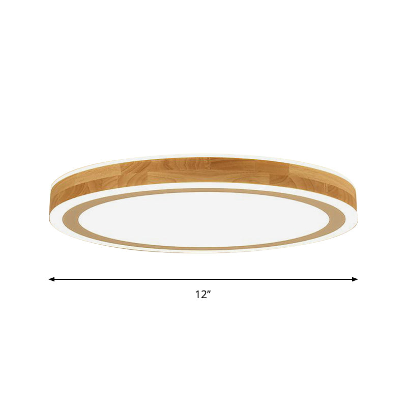 Nordic Dual Halo Ring Flush Mount Lamp - 12/15 Dia Wooden Led Ceiling Lighting In Beige Ideal For