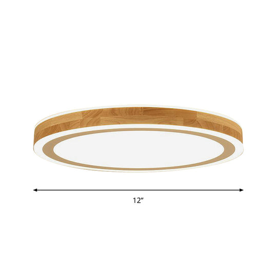 Nordic Dual Halo Ring Flush Mount Lamp - 12/15 Dia Wooden Led Ceiling Lighting In Beige Ideal For